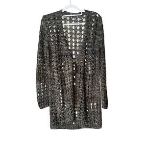 DIDI Womens Long Open Knit Lightweight Cardigan Dark Green/Black Size Med